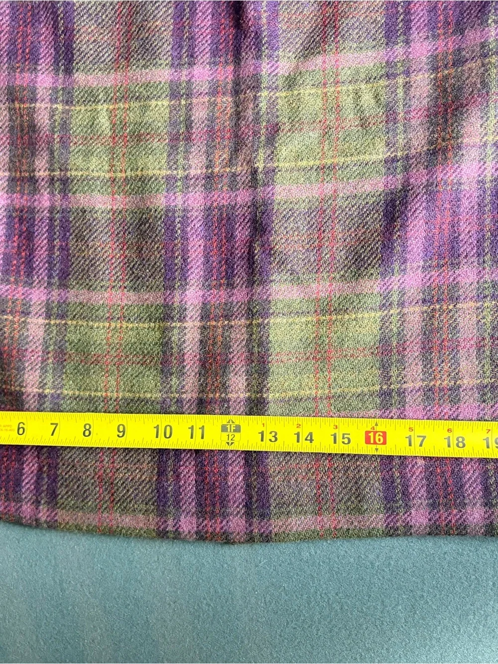 LL Bean Womens Sz 16 A-Line Purple Olive Plaid Wool Blend Skirt Lined, Side Zip